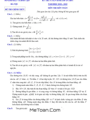 Đề thi Toán vào lớp 10 Hà Nội năm 2018 - 2019 có lời giải chi tiết