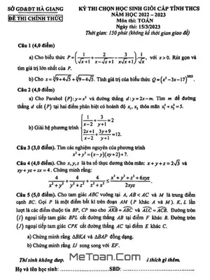 Đề thi HSG cấp tỉnh môn Toán THCS năm 2022 - 2023 sở GD&ĐT Hà Giang