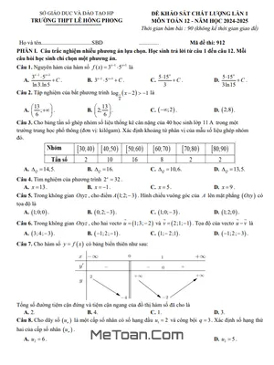 Đề KSCL lần 1 Toán 12 năm 2024 - 2025 trường THPT Lê Hồng Phong - Hải Phòng