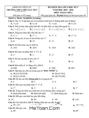Đề Thi Giữa Kỳ 1 Toán 6 Năm 2025 - 2026 Trường THCS Tiên Lục 5, Bắc Ninh (Có Đáp Án Chi Tiết)