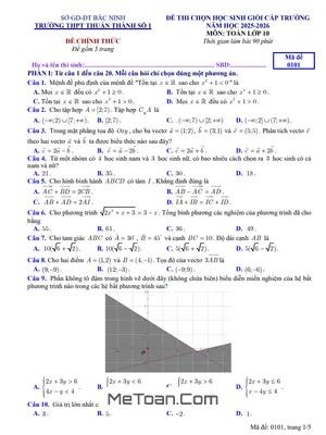 Đề thi HSG Toán 10 THPT Thuận Thành 1 – Bắc Ninh (2025-2026)