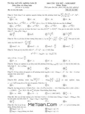 160 Câu Vận Dụng Cao Mũ - Logarit Ôn Thi THPT Môn Toán