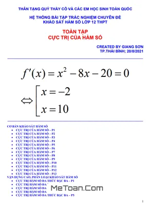 Cực Trị Hàm Số Lớp 12: Bộ Tài Liệu Bài Tập Trắc Nghiệm Hay Nhất