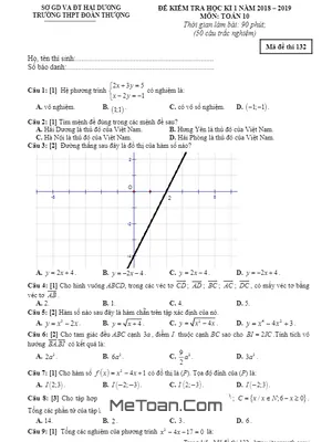 Đề thi HK1 Toán 10 năm 2018 - 2019 trường THPT Đoàn Thượng - Hải Dương (có đáp án)