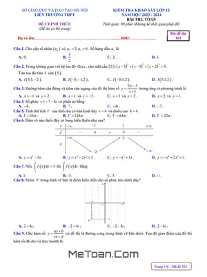 Đề kiểm tra khảo sát Toán 12 năm 2023 – 2024 liên trường THPT – Hà Nội