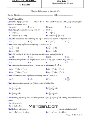 Đề thi học kỳ 2 Toán 10 năm 2022 - 2023 trường THPT Nghi Lộc 4 - Nghệ An (có đáp án)