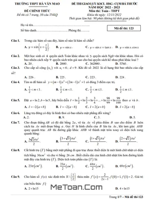 Đề KSCL HSG Toán THPT năm 2022 - 2023 trường THPT Hà Văn Mao - Thanh Hóa