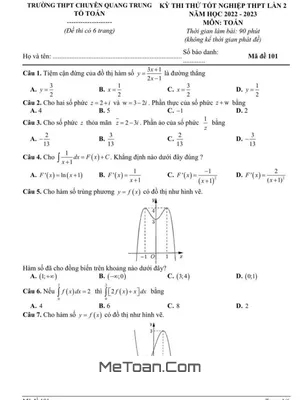 Đề thi thử Toán TN THPT 2023 lần 2 trường chuyên Quang Trung – Bình Phước