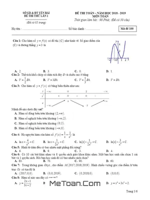 Đề thi thử THPT Quốc gia 2019 môn Toán sở GD&ĐT Yên Bái