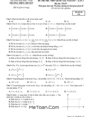 Đề Thi Thử THPT Quốc Gia 2017 Môn Toán Trường THPT Chuyên Đại Học Vinh Lần 1