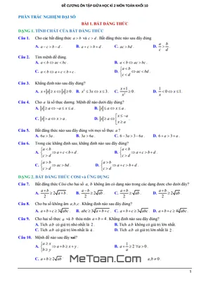 Đề Cương Ôn Tập Giữa Học Kì 2 Môn Toán Khối 10