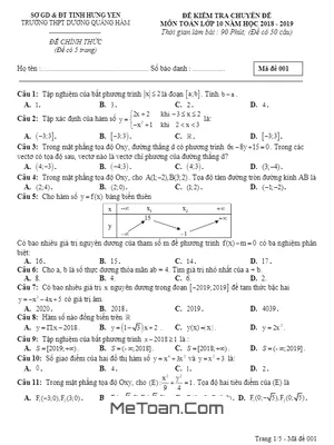 Đề thi và đáp án kiểm tra chuyên đề Toán 10 năm 2018 – 2019 trường THPT Dương Quảng Hàm – Hưng Yên