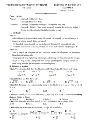 Đề Cương Ôn Tập HK1 Toán 7 Năm 2021 - 2022 Trường Nguyễn Tất Thành - Hà Nội