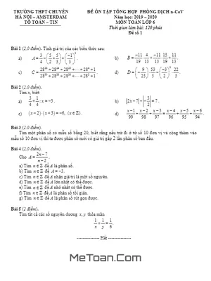 Đề ôn tập Toán 6 tháng 02/2020 trường THPT chuyên Hà Nội – Amsterdam