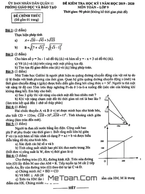 Đề thi học kỳ 1 Toán lớp 9 năm 2019 - 2020 phòng GD&ĐT Quận 11 - TP HCM