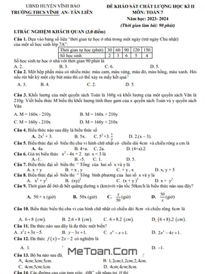 Đề Thi Học Kỳ 2 Môn Toán Lớp 7 Năm 2023 - 2024 Trường THCS Vĩnh An - Tân Liên - Hải Phòng