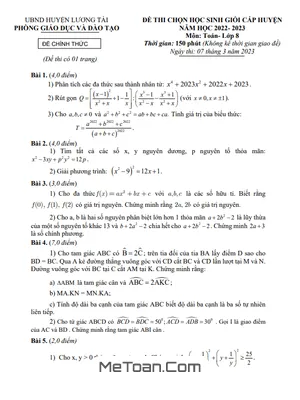 Đề thi HSG Toán 8 năm 2022-2023 phòng GD&ĐT Lương Tài - Bắc Ninh