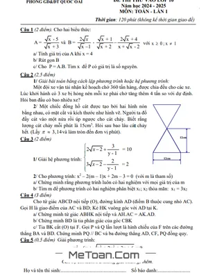 Đề thi thử Toán vào lớp 10 lần 1 năm 2024 - 2025 phòng GD&ĐT Quốc Oai - Hà Nội