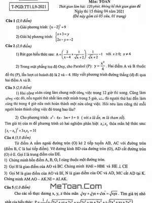 Đề thi thử Toán vào lớp 10 lần 1 năm 2020 – 2021 phòng GD&ĐT Tứ Kỳ – Hải Dương