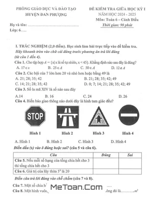 Đề thi giữa học kỳ 1 Toán 6 năm 2024 - 2025 phòng GD&ĐT Đan Phượng - Hà Nội