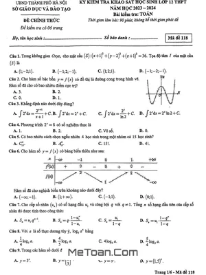 Đề kiểm tra khảo sát Toán 12 năm 2023 - 2024 sở GD&ĐT Hà Nội