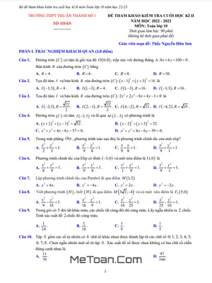 Đề tham khảo cuối kì 2 Toán 10 năm 2022 – 2023 THPT Thuận Thành 1 – Bắc Ninh