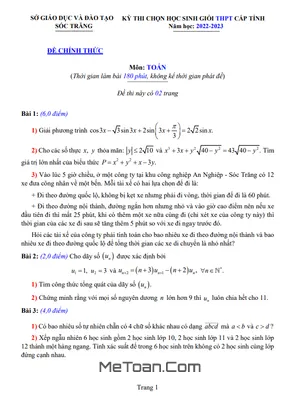 Đề thi học sinh giỏi tỉnh môn Toán THPT năm 2022 - 2023 Sở GD&ĐT Sóc Trăng