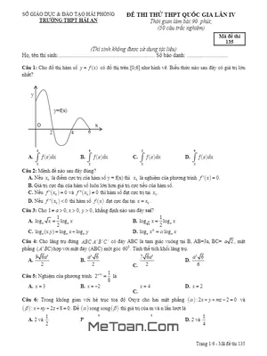 Đề thi thử THPT Quốc gia 2017 môn Toán trường THPT Hải An - Hải Phòng lần 4 có đáp án