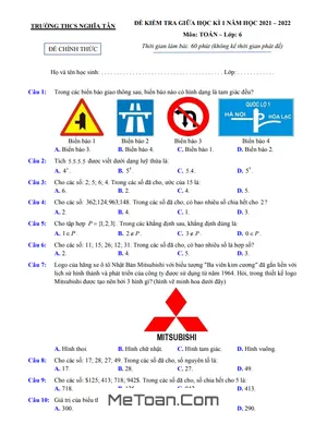 Đề thi giữa kì 1 Toán lớp 6 năm 2021 - 2022 trường THCS Nghĩa Tân - Hà Nội