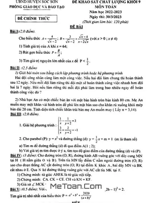 Đề khảo sát chất lượng Toán 9 năm 2022 – 2023 phòng GD&ĐT Sóc Sơn – Hà Nội