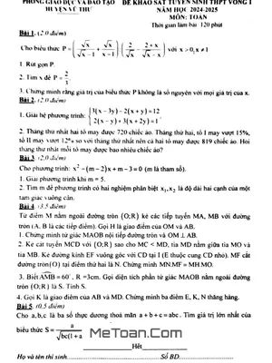 Đề khảo sát Toán vào 10 vòng 1 năm 2024 - 2025 phòng GD&ĐT Vũ Thư - Thái Bình
