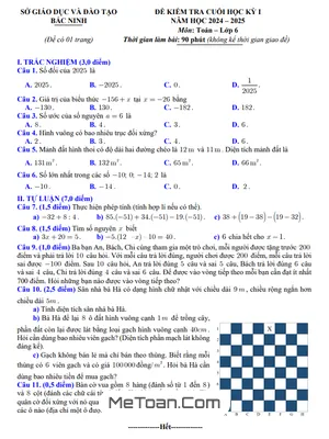 Đề thi học kì 1 môn Toán lớp 6 năm 2024 - 2025 sở GD&ĐT Bắc Ninh