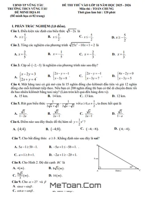 Bộ Đề Thi Thử Toán Vào Lớp 10 Năm 2025 - 2026 Trường THCS Vũng Tàu - BR VT