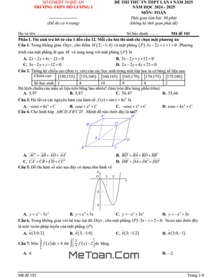 Đề thi thử THPT 2025 lần 1 môn Toán trường THPT Đô Lương 1 - Nghệ An
