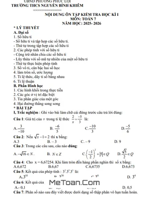 Đề Cương Ôn Tập Học Kì 1 Toán 7 Năm Học 2025 – 2026 THCS Nguyễn Bỉnh Khiêm, Hà Nội