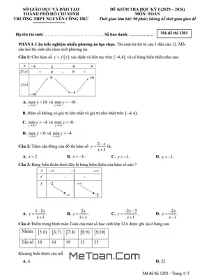 Đề thi cuối học kỳ 1 Toán 12 năm 2025 – 2026 trường THPT Nguyễn Công Trứ – TP.HCM
