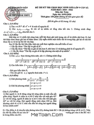Đề Thi Chọn Học Sinh Giỏi Môn Toán 9 Cấp Xã Năm Học 2025 – 2026 Xã Sa Loong, Quảng Ngãi