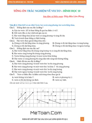 128 Bài Tập Trắc Nghiệm Tổng Ôn Phần Vector - Hứa Lâm Phong