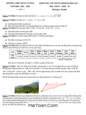 Đề thi học kì 1 Toán 10 năm 2022 – 2023 trường THPT Hùng Vương – TP HCM
