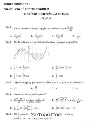 600 Câu Hỏi Trắc Nghiệm Chuyên Đề Tích Phân Và Ứng Dụng - Nhóm Toán