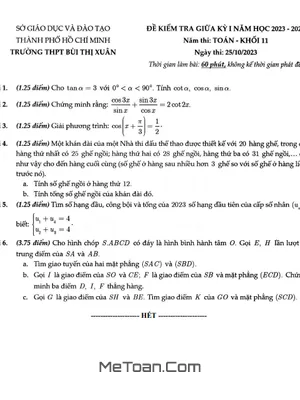 Đề Thi Giữa Kỳ 1 Toán 11 Năm 2023 - 2024 Trường THPT Bùi Thị Xuân - TP HCM