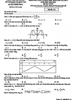 Đề KSCL Toán 12 Lần 1 Năm 2023-2024 Sở GD&ĐT Hải Dương