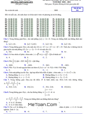 Đề thi học kỳ 2 Toán 12 năm 2020 - 2021 trường THPT Kim Liên - Hà Nội