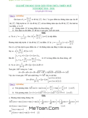 Đề thi chọn HSG cấp tỉnh Toán 12 THPT năm 2018 - 2019 sở GD&ĐT Thừa Thiên Huế