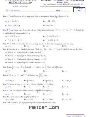 Đề thi thử TN THPT 2024 môn Toán lần 1 trường THPT Nam Cao - Hà Nam