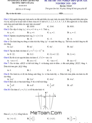 Đề thi thử THPT Quốc gia 2020 môn Toán trường THPT Cổ Loa - Hà Nội