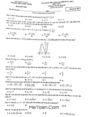 Đề thi thử Toán THPT Quốc gia 2019 lần 1 trường Hai Bà Trưng – TT. Huế