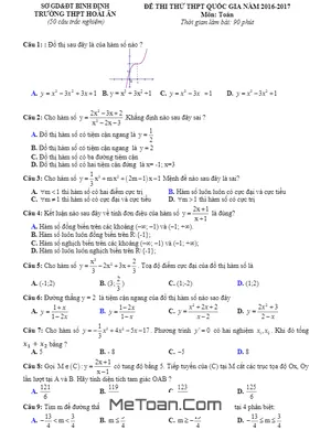 Đề Thi Thử THPT Quốc Gia 2017 Môn Toán Trường THPT Hoài Ân – Bình Định