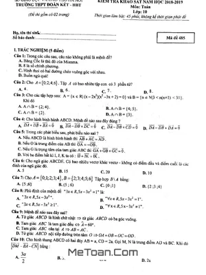 Đề kiểm tra khảo sát Toán 10 năm 2018 - 2019 trường THPT Đoàn Kết - Hai Bà Trưng - Hà Nội