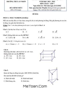 Đề Thi Cuối Kỳ 1 Toán 7 Năm 2022 - 2023 Trường THCS An Nhơn - TP HCM